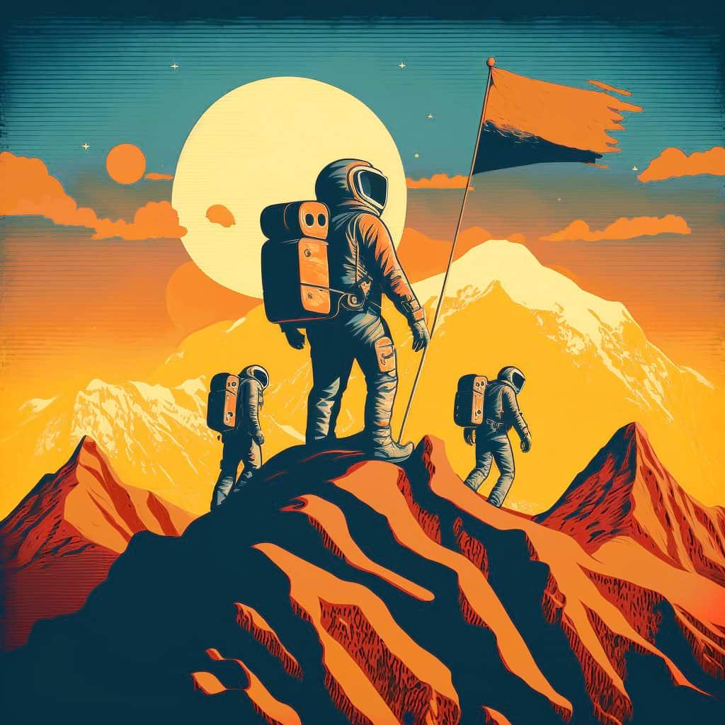 Illustration d'une équipe d'astronautes représentant l'expérience et de la complémentarité de l'équipe de l'Agence The Missing One